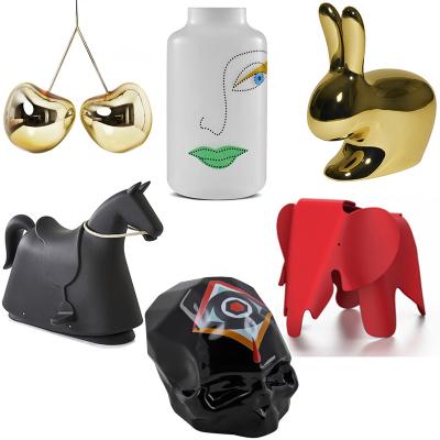 6款新品裝飾兔金屬櫻桃 Stefano Giovannoni 時尚迷你骷髏頭花瓶 小馬搖椅小象大象Nika Zupanc人臉繪畫花盤