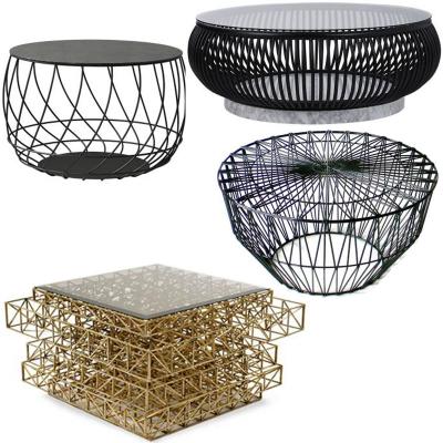 4款鐵藝 bessa埃菲爾中心邊桌網(wǎng)子格子架子Bend Drum table 鐵塔粗獷質(zhì)樸美學懷舊 鋼化染色玻璃茶幾